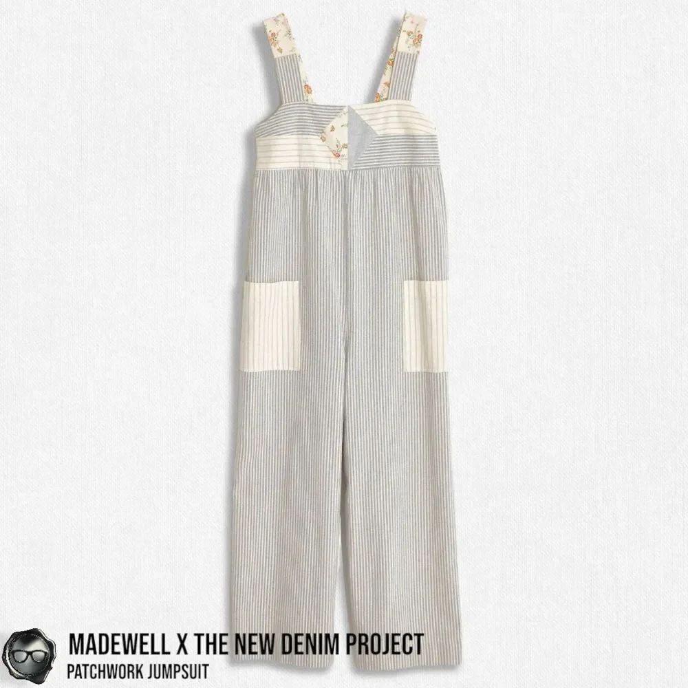 MADEWELL X THE NEW DENIM PROJECT PATCHWORK OVERALL JUMPSUIT BLUE RAILROAD STRIPE